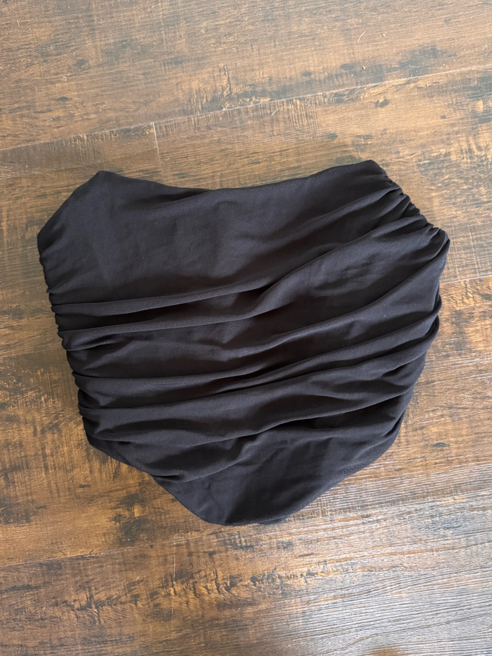 Black Ruched Strapless Crop Top
